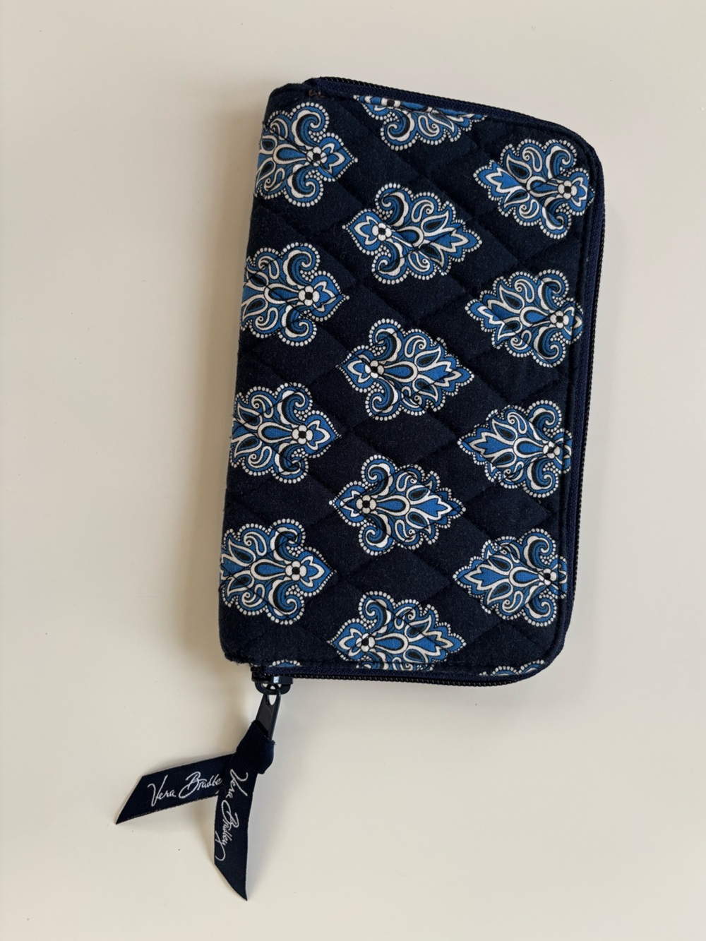 Vera Bradley Quilted Navy Paisley Zip-Around Wallet